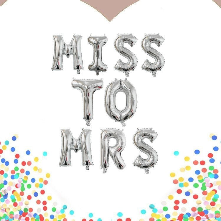 Set Baloane Party Miss to Mrs, Litere Folie Aluminiu, Decoratiuni Petrecere Burlacite, Umflare Aer sau Heliu, Argintiu, 40 cm