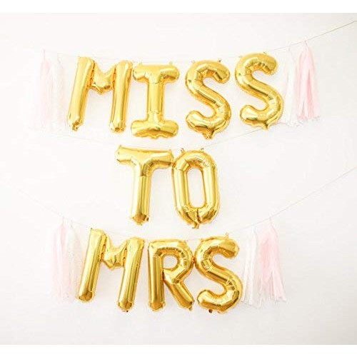 Set Baloane Miss to Mrs, Litere Folie Metalizata Aluminiu, Decoratiuni Petrecere Burlacite, 40 cm, Umflare Aer sau Heliu, Pai Inclus, Auriu