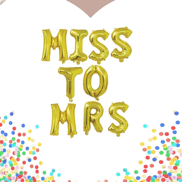 Set Baloane Miss to Mrs, Litere Folie Metalizata Aluminiu, Decoratiuni Petrecere Burlacite, 40 cm, Umflare Aer sau Heliu, Pai Inclus, Auriu