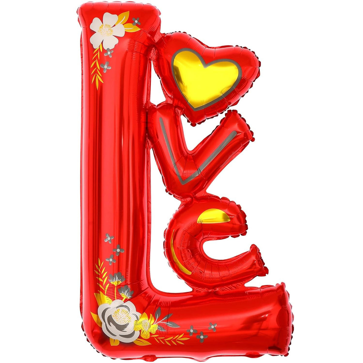 Balon din Folie Metalizata Model Love, Figurine Tematica Iubire, Umflare Aer sau Heliu, Set cu Pai Inclus, 110x64 cm, Rosu
