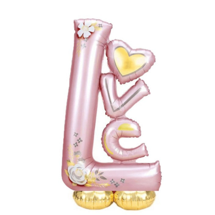 Balon din Folie Metalizata, Model LOVE Gigant, Tematica Iubire si Valentine's Day, Umflare cu Aer sau Heliu, include Pai de Umflare, Roz Deschis, 110x64 cm