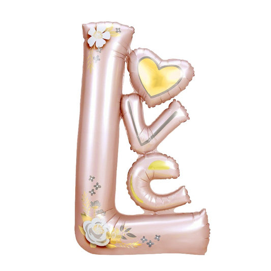 Balon din Folie Metalizata, Model LOVE Gigant, Tematica Iubire si Valentine's Day, Umflare cu Aer sau Heliu, include Pai de Umflare, Roz Deschis, 110x64 cm