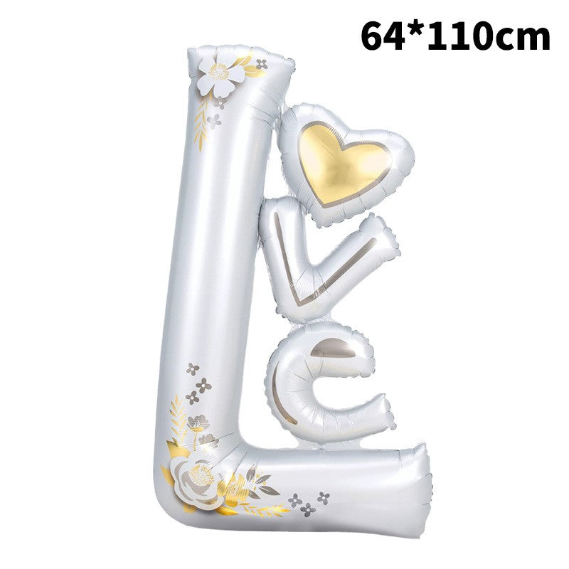 Balon din Folie Metalizata Model LOVE, Figurina Decorativa Tematica Iubire, Umflare Aer sau Heliu, Aluminiu, Include Pai, 110x64 cm, Alb
