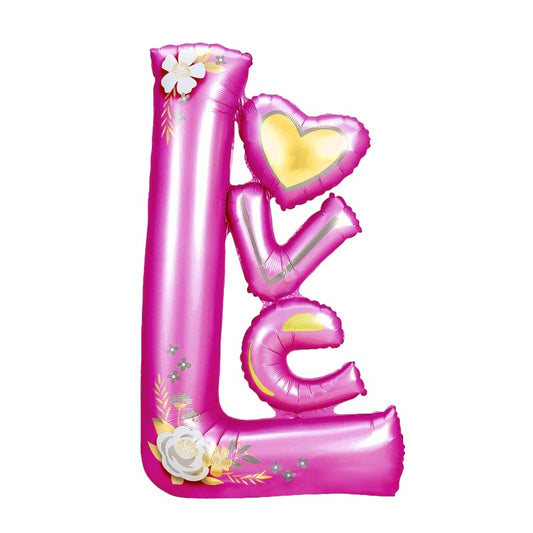 Balon din Folie Metalizata, Model LOVE, Decoratiuni Petrecere Tematica Iubire, Umflare Aer sau Heliu, Aluminiu, 110x64 cm, Mov