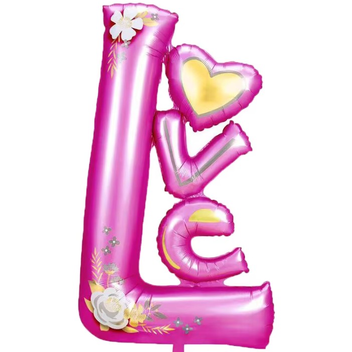 Balon din Folie Metalizata, Model LOVE, Decoratiuni Petrecere Tematica Iubire, Umflare Aer sau Heliu, Aluminiu, 110x64 cm, Mov