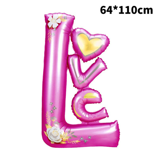 Balon din Folie Metalizata, Model LOVE, Decoratiuni Petrecere Tematica Iubire, Umflare Aer sau Heliu, Aluminiu, 110x64 cm, Mov