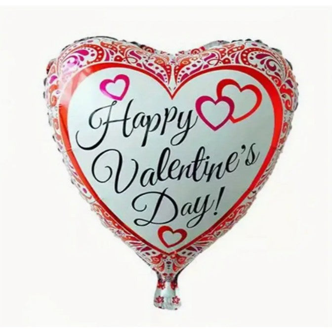 Balon din Folie Metalizata Inima, Model Happy Valentine's Day, Tematica Iubire, Umflare Aer sau Heliu, include Pai, 45 cm, Rosu