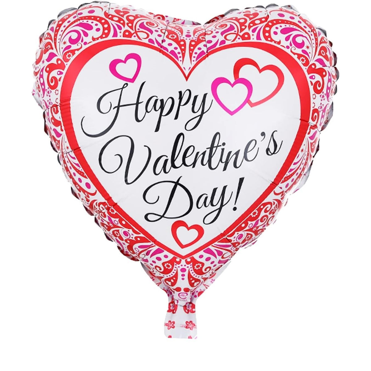 Balon din Folie Metalizata Inima, Model Happy Valentine's Day, Tematica Iubire, Umflare Aer sau Heliu, include Pai, 45 cm, Rosu