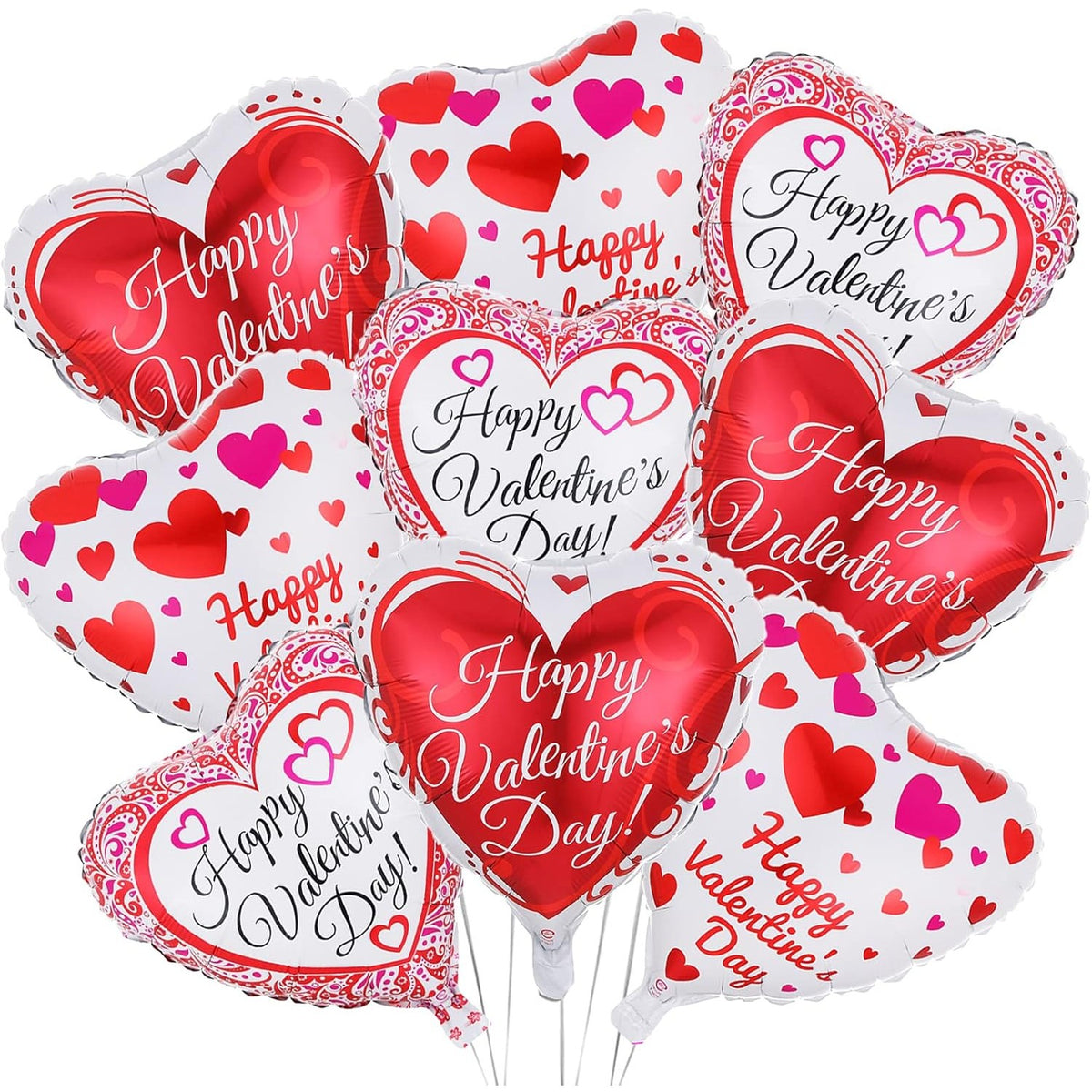 Balon din Folie Metalizata Inima, Model Happy Valentine's Day, Tematica Iubire, Umflare Aer sau Heliu, include Pai, 45 cm, Rosu