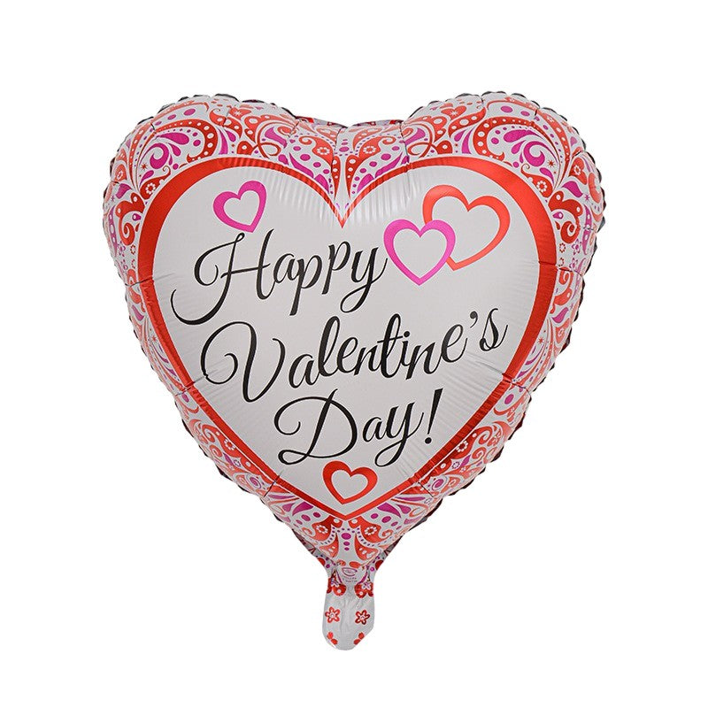 Balon din Folie Metalizata Inima, Model Happy Valentine's Day, Tematica Iubire, Umflare Aer sau Heliu, include Pai, 45 cm, Rosu