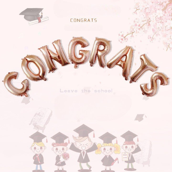 Set 8 Baloane din Folie Metalizata, Model Mesaj Congrats, Decoratiuni Party si Absolvire, Litere de 40 cm, Umflare Aer sau Heliu, Roz