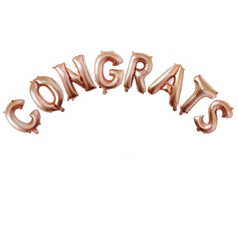 Set 8 Baloane din Folie Metalizata, Model Mesaj Congrats, Decoratiuni Party si Absolvire, Litere de 40 cm, Umflare Aer sau Heliu, Roz