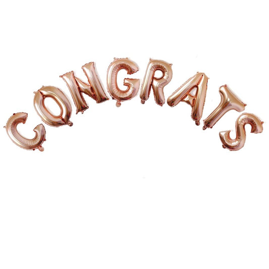 Set 8 Baloane din Folie Metalizata, Model Mesaj Congrats, Decoratiuni Party si Absolvire, Litere de 40 cm, Umflare Aer sau Heliu, Roz
