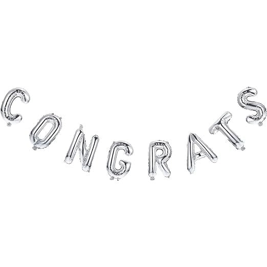Set Baloane Litere Congrats din Folie Metalizată, Decoratiuni Absolvire, Umflare Aer sau Heliu, Înălțime 40 cm, Argintiu