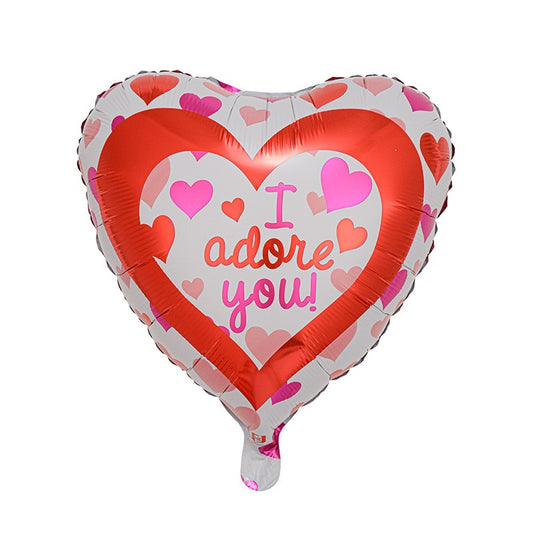 Balon din Folie Metalizată în Formă de Inimă, Mesaj I Adore You, Compatibil Aer sau Heliu, Include Pai Umflare, Roșu, 45 cm