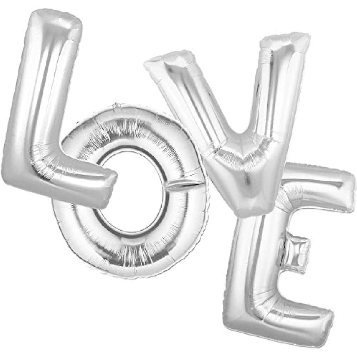 Set 4 Baloane Litere Love din Folie Metalizata, Decoratiune Iubire si Aniversari, Umflare Aer sau Heliu, Argintiu, 80 cm