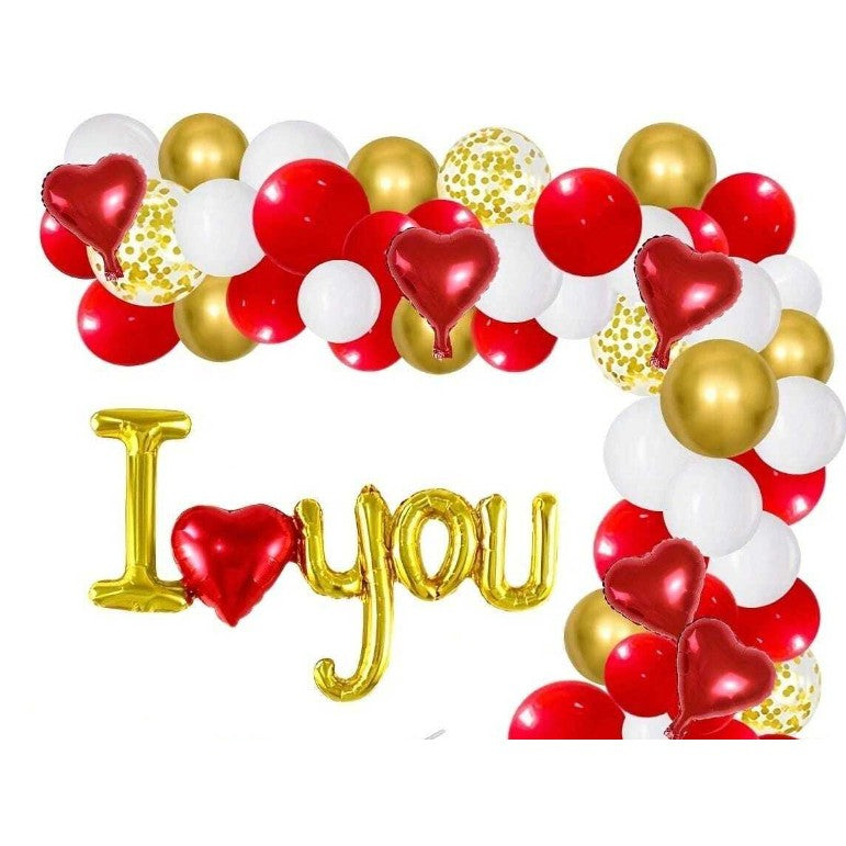 Set Baloane Folie Metalizata, Model I Love You cu Inimioara, Decoratiuni Ziua Indragostitilor, Umflare Aer sau Heliu, Pai Inclus, 54x97 cm, Auriu