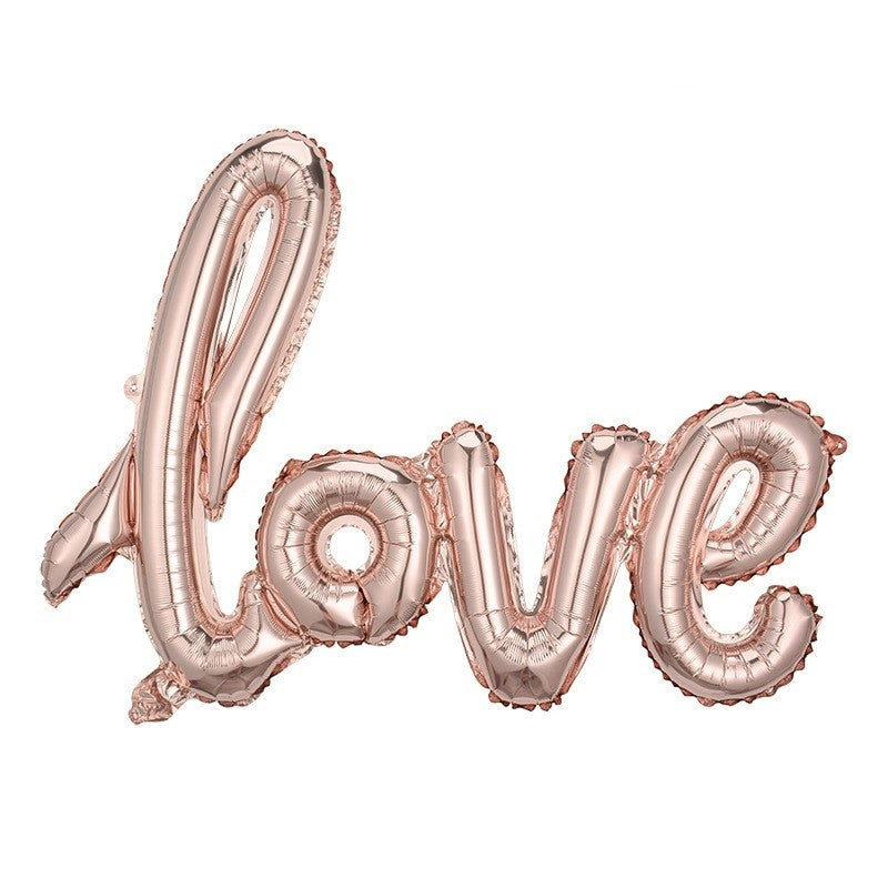 Balon din Folie Metalizata, Model Love Scris de Mana, Tematica Ziua Indragostitilor, Umflare Aer sau Heliu, Aluminiu, 102x65 cm, Rose Gold