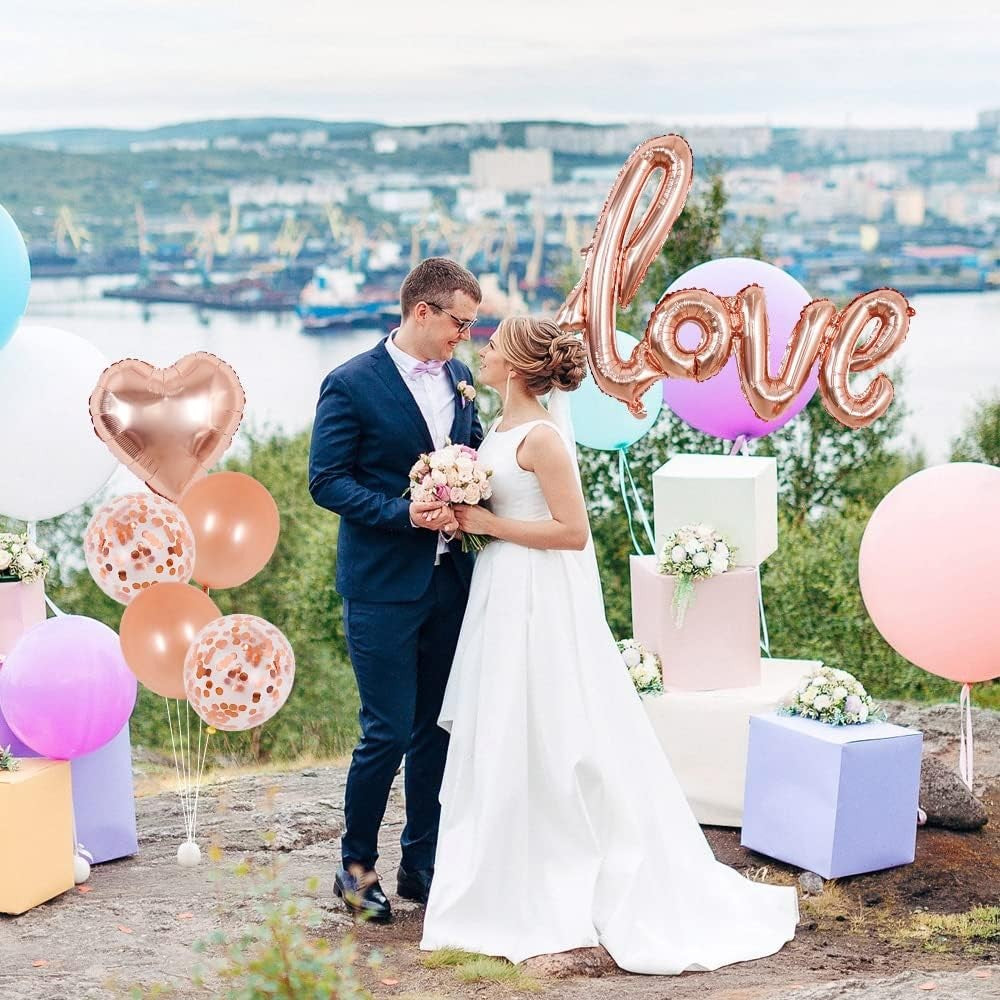 Balon din Folie Metalizata, Model Love Scris de Mana, Tematica Ziua Indragostitilor, Umflare Aer sau Heliu, Aluminiu, 102x65 cm, Rose Gold