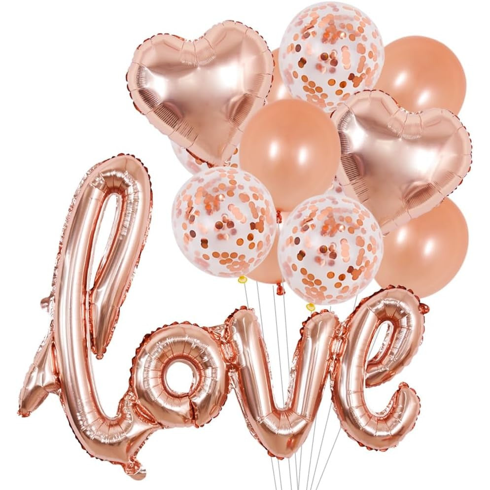 Balon din Folie Metalizata, Model Love Scris de Mana, Tematica Ziua Indragostitilor, Umflare Aer sau Heliu, Aluminiu, 102x65 cm, Rose Gold