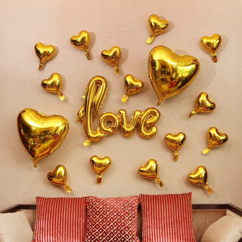 Balon din Folie Metalizata, Model Love Scris de Mana, Decor Ziua Indragostitilor, Compatibil Aer sau Heliu, Include Pai Umflare, Auriu, 102x65 cm