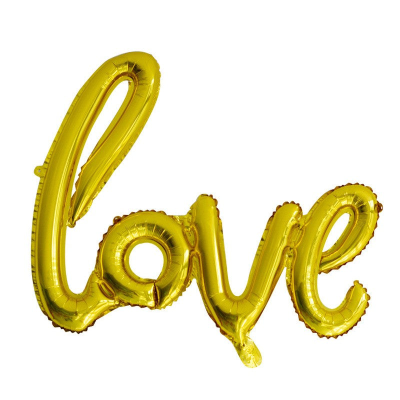 Balon din Folie Metalizata, Model Love Scris de Mana, Decor Ziua Indragostitilor, Compatibil Aer sau Heliu, Include Pai Umflare, Auriu, 102x65 cm