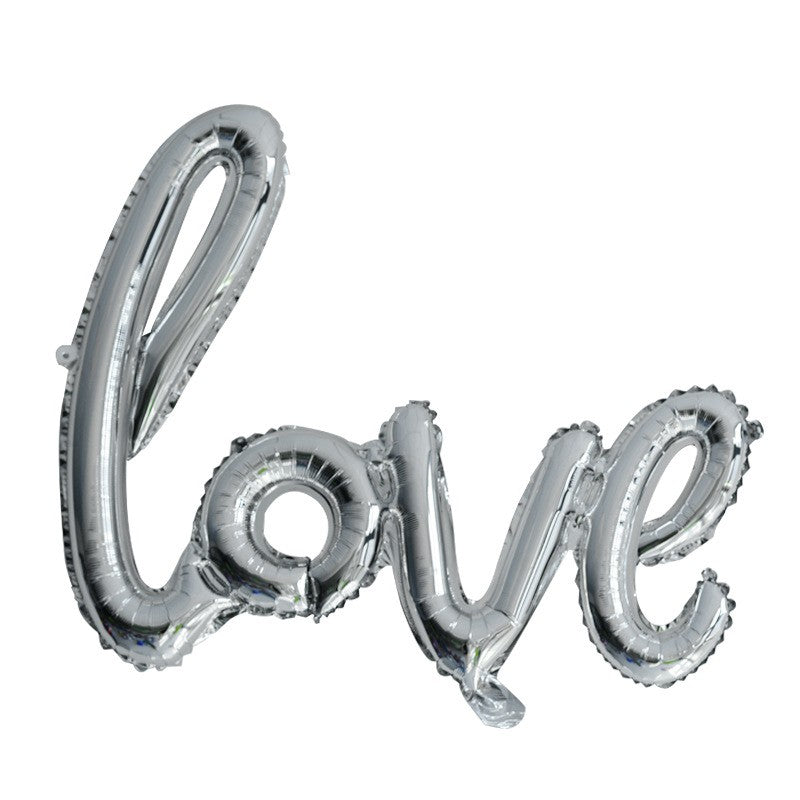 Balon Folie Metalizata Love, Model Scris de Mana, Decoratiune Ziua Indragostitilor si Aniversari, Umflare Aer sau Heliu, Argintiu, 102x65 cm