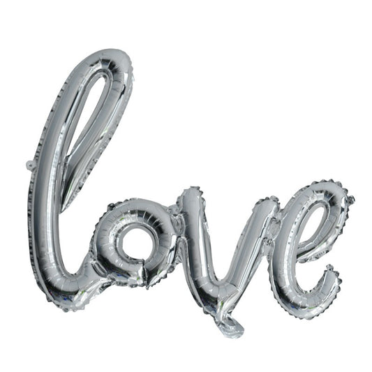 Balon Folie Metalizata Love, Model Scris de Mana, Decoratiune Ziua Indragostitilor si Aniversari, Umflare Aer sau Heliu, Argintiu, 102x65 cm