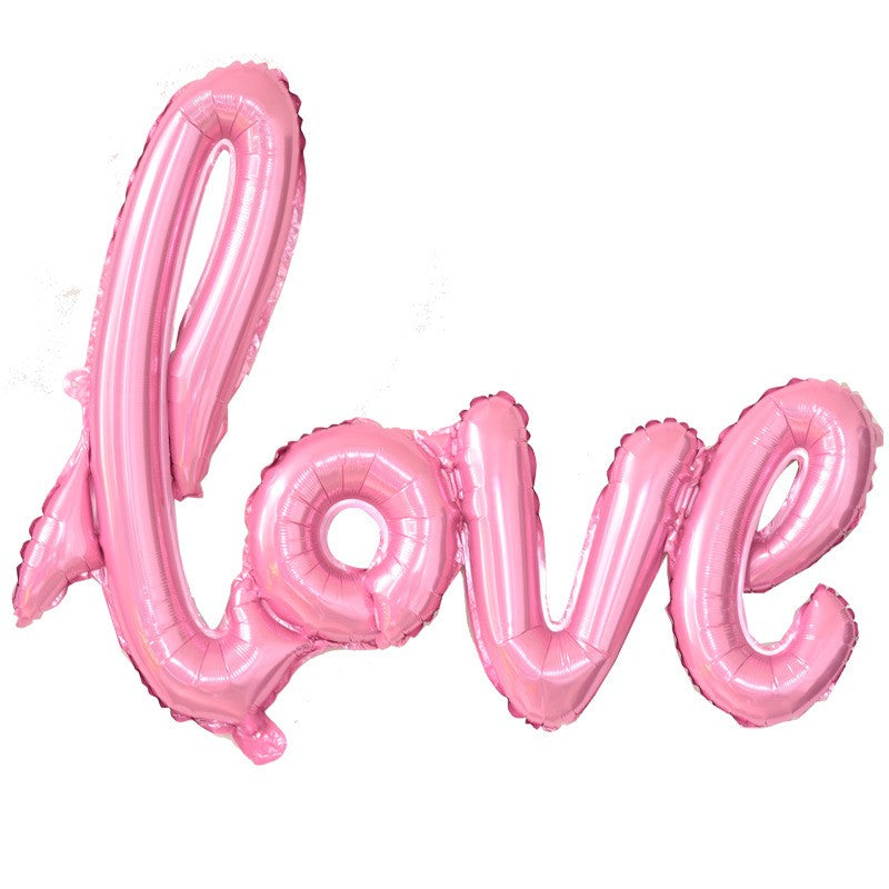 Balon din Folie Metalizata Love, Model Scris de Mana, Decoratiuni Ziua Indragostitilor si Aniversari, Umflare Aer sau Heliu, Include Pai, 102x65 cm, Roz
