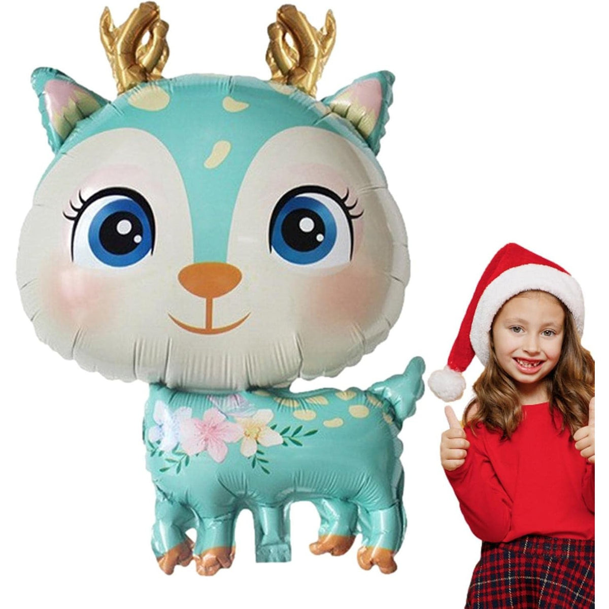 Balon din Folie Metalizată, Figurină Model Cerb, Decorațiune Tematică Aniversară, Umflare Aer sau Heliu, include Pai, 49x74.5 cm, Albastru