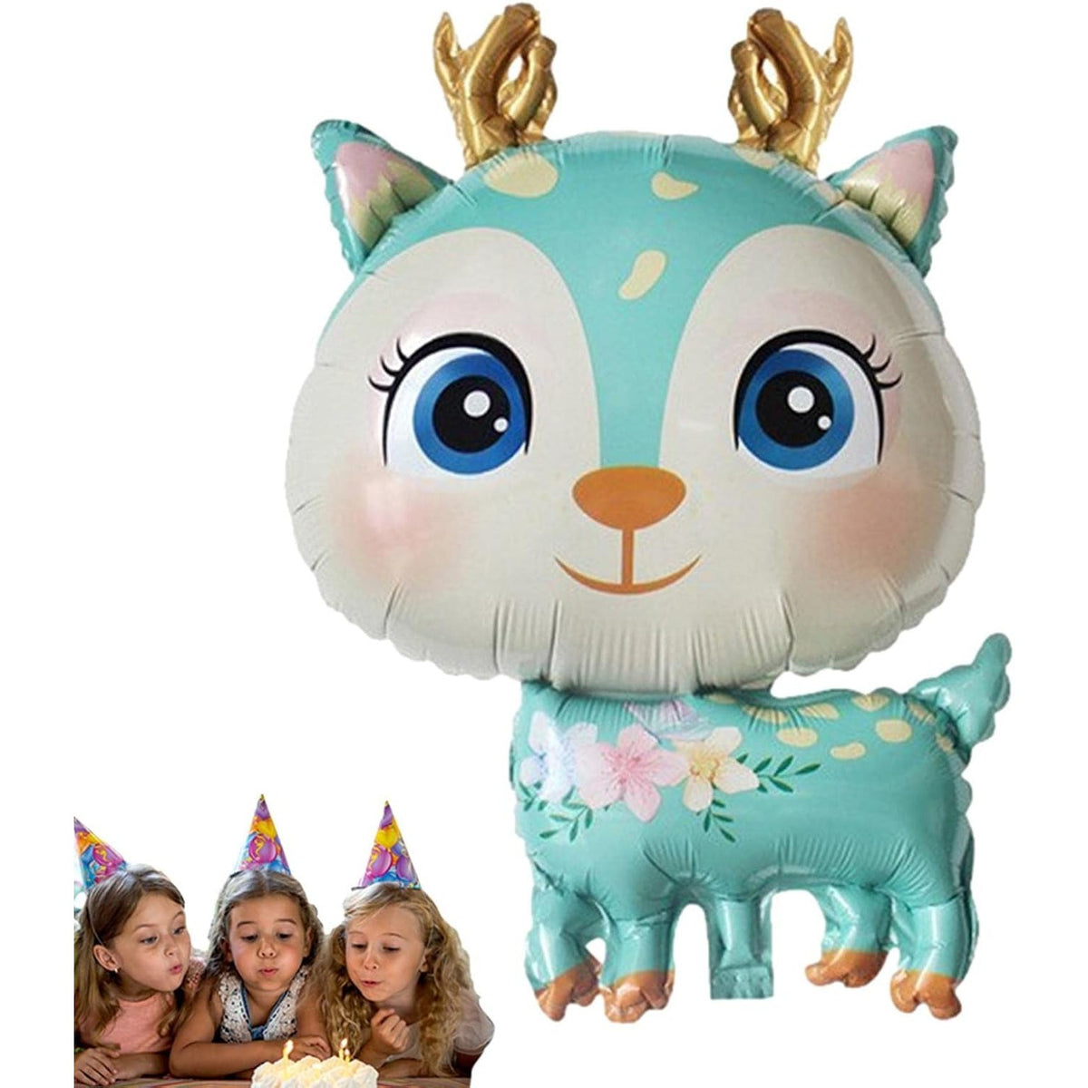Balon din Folie Metalizată, Figurină Model Cerb, Decorațiune Tematică Aniversară, Umflare Aer sau Heliu, include Pai, 49x74.5 cm, Albastru