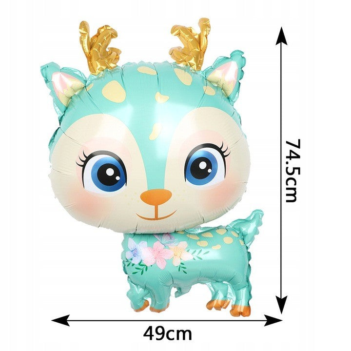 Balon din Folie Metalizată, Figurină Model Cerb, Decorațiune Tematică Aniversară, Umflare Aer sau Heliu, include Pai, 49x74.5 cm, Albastru