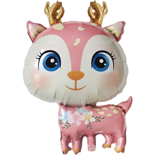 Balon din Folie Metalizata, Model Cerb, Mini Figurina pentru Petreceri si Aniversari, Compatibil Aer sau Heliu, Roz, 49x74.5 cm, 1 Bucata