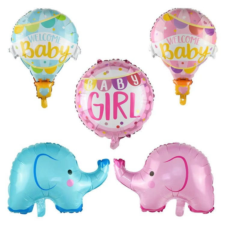 Balon din Folie Metalizata, Model Balon cu Aer Cald Baietel, Tematica Welcome Baby si Botez, Reutilizabil, Umflare cu Aer sau Heliu, Albastru, 80x62 cm