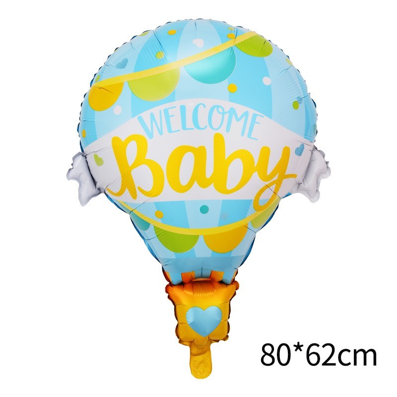 Balon din Folie Metalizata, Model Balon cu Aer Cald Baietel, Tematica Welcome Baby si Botez, Reutilizabil, Umflare cu Aer sau Heliu, Albastru, 80x62 cm