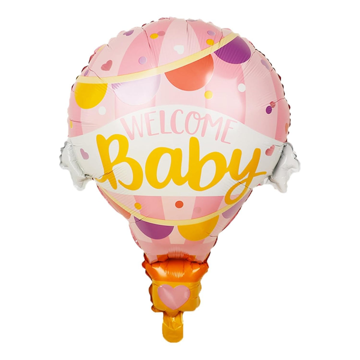 Balon din Folie Metalizată, Model Balon cu Aer Cald Fetiță, Tematică Welcome Baby, Umflare Aer sau Heliu, Roz, 80x62 cm