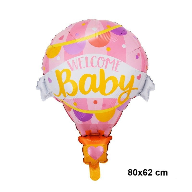 Balon din Folie Metalizată, Model Balon cu Aer Cald Fetiță, Tematică Welcome Baby, Umflare Aer sau Heliu, Roz, 80x62 cm