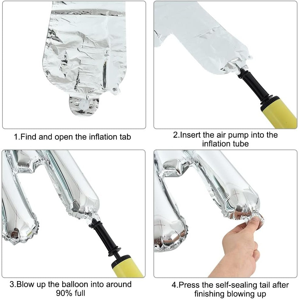 Set Baloane Just Married, Litere din Folie Metalizata pentru Nunta si Party, Kit Complet cu Pai, Ata si Adeziv, 40 cm, Argintiu