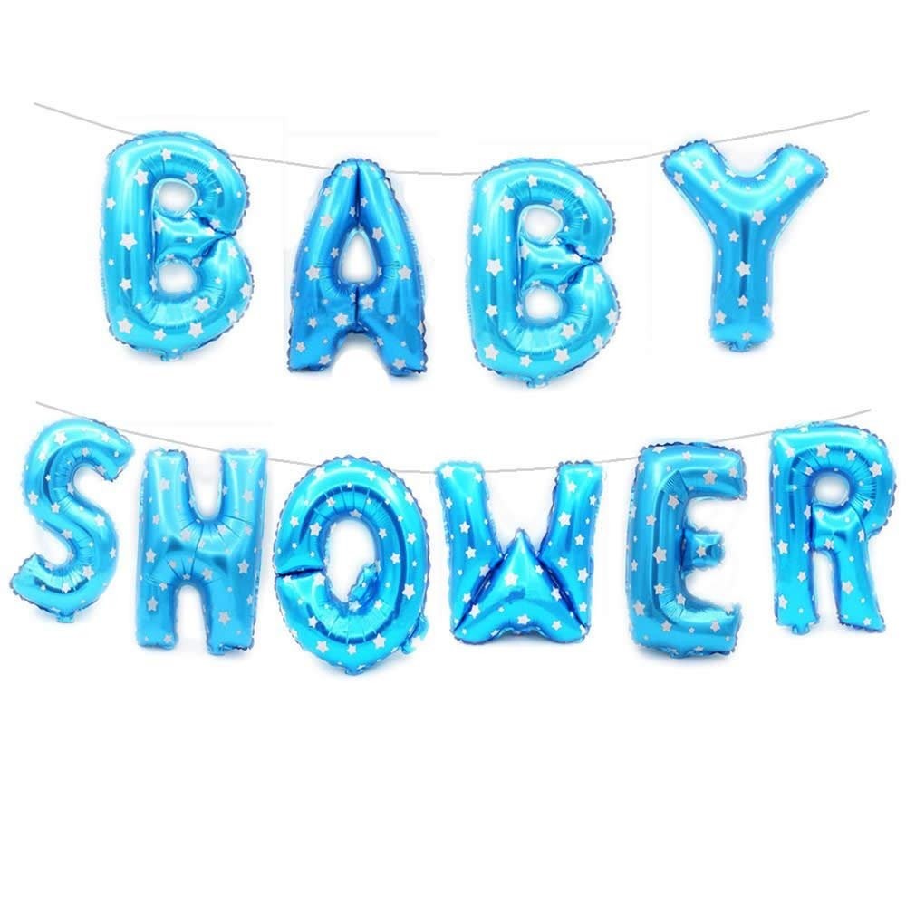 Set Baloane Baby Shower, Litere din Folie Metalizata 40 cm, Decor Petrecere Baiat, Include Pai, Ata si Adeziv, Umflare Aer sau Heliu, Albastru