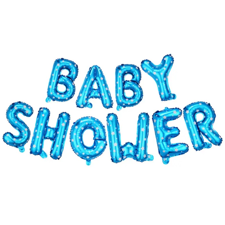 Set Baloane Baby Shower, Litere din Folie Metalizata 40 cm, Decor Petrecere Baiat, Include Pai, Ata si Adeziv, Umflare Aer sau Heliu, Albastru