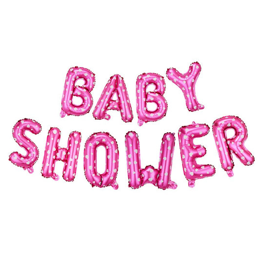 Set Baloane Baby Shower din Folie Metalizata, Litere 40 cm, Decoratiune Petrecere Botez, Include Pai, Ata si Adeziv, Umflare Aer sau Heliu, Roz