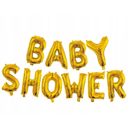 Set Baloane Baby Shower din Folie Metalizata, Litere 40 cm, Decor Petrecere cu Pai, Ata si Adeziv Incluse, Umflare Aer sau Heliu, Auriu