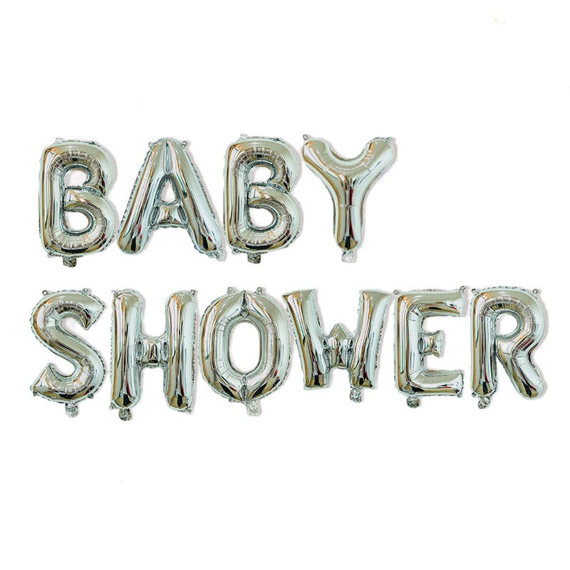 Set Baloane Baby Shower, Litere 40 cm din Folie Metalizata, Kit Complet cu Pai, Ata si Adeziv, Umflare Aer sau Heliu, Argintiu