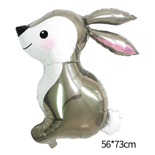 Balon din Folie Metalizata, Model Iepure, Tema Animalute, Umflare Aer sau Heliu, Include Pai, Gri, 56x73 cm