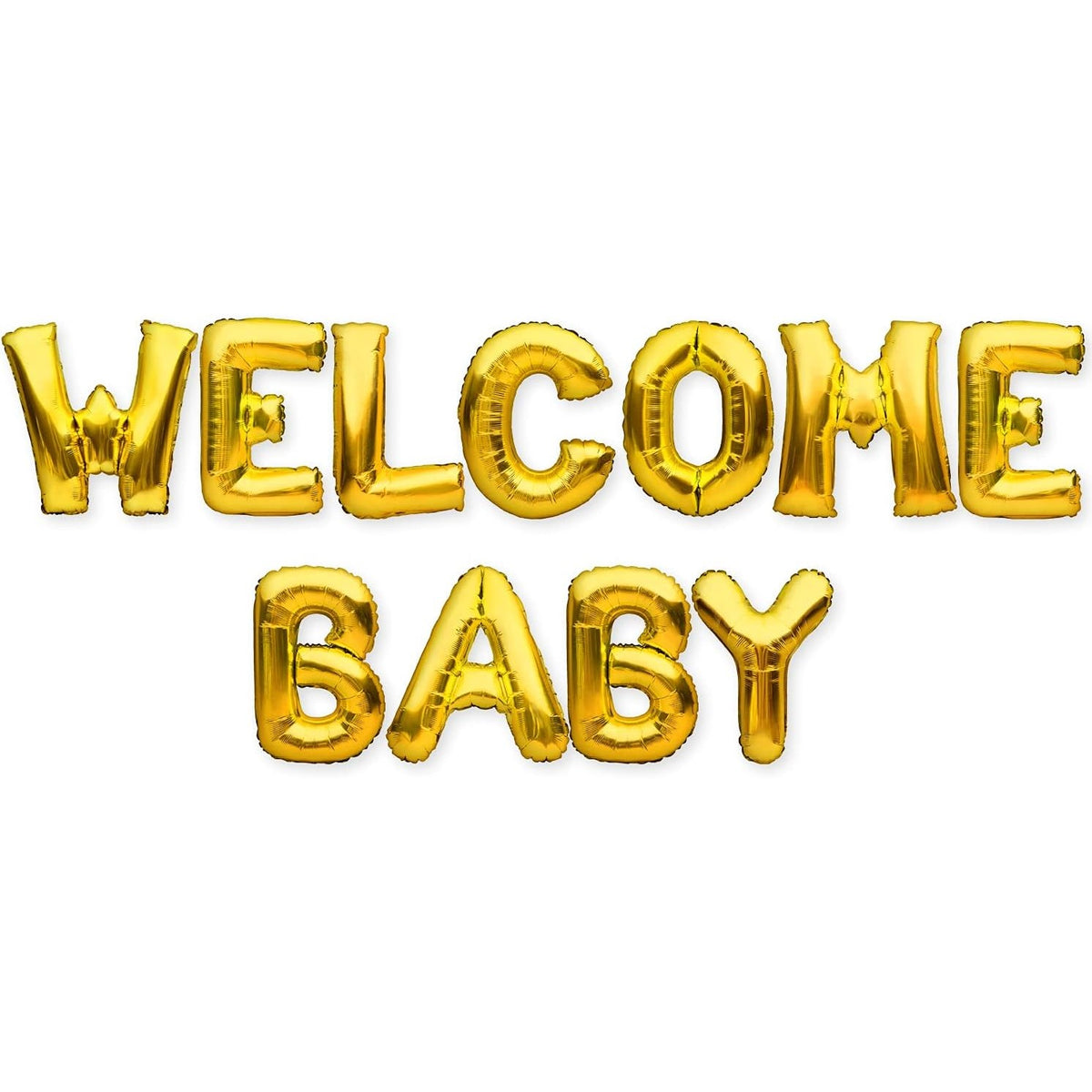 Set Baloane Welcome Baby, Decoratiuni Party din Folie Metalizata, Litere 40 cm, Kit Complet cu Pai si Adeziv, Umflare Aer sau Heliu, Auriu