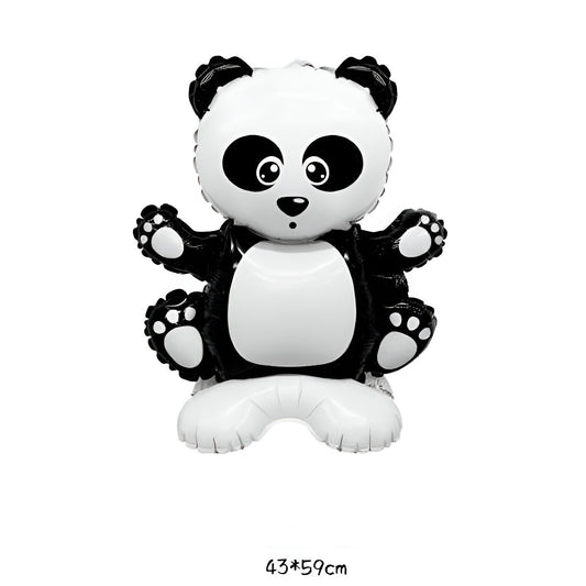 Balon Folie Metalizata Model Panda, Figurina Animalute pentru Petreceri, Umflare cu Aer sau Heliu, Include Pai, Alb si Negru, 43x59 cm