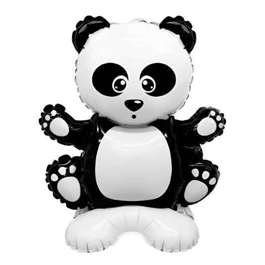 Balon Folie Metalizata Model Panda, Figurina Animalute pentru Petreceri, Umflare cu Aer sau Heliu, Include Pai, Alb si Negru, 43x59 cm