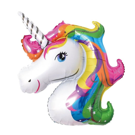 Balon din Folie Metalizata Unicorn, Figurina Gigant pentru Aniversare, Decor Petrecere, Umflare Aer sau Heliu, Pai Inclus, 108x88 cm, Multicolor