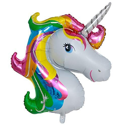 Balon din Folie Metalizata Unicorn, Figurina Gigant pentru Aniversare, Decor Petrecere, Umflare Aer sau Heliu, Pai Inclus, 108x88 cm, Multicolor