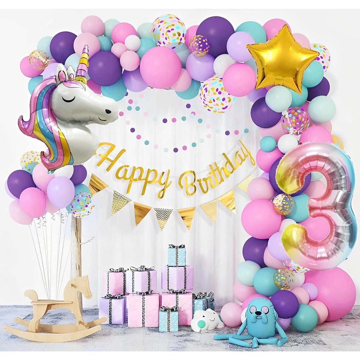 Balon din Folie Metalizata, Model Unicorn Giant, Figurina pentru Petreceri Aniversare, Umflare Aer sau Heliu, Multicolor, 115x76 cm